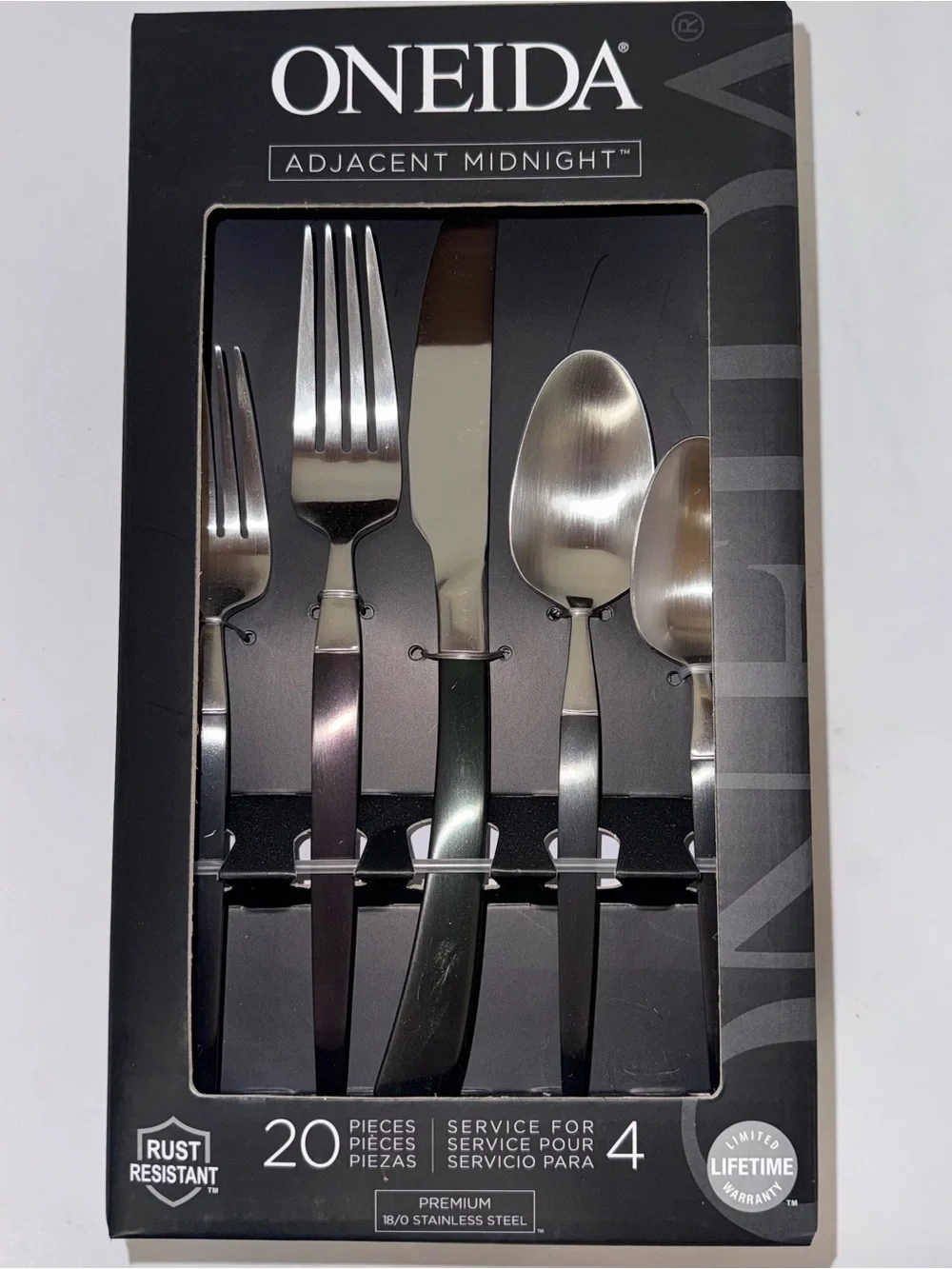 Oneida Adjacent Midnight 20-Piece Flatware Set Service for 4 Stainless Steel